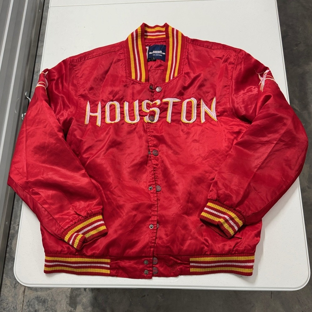 JH Design Houston Rockets Jacket Mens L Red Fair Satin Varsity Bomber NBA